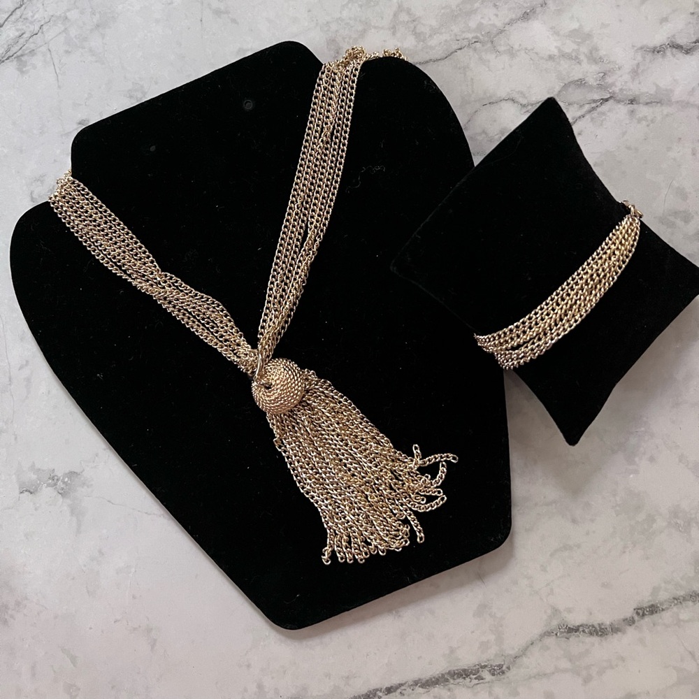 Vintage Sarah Coventry Gold-Tone Tassel Necklace & Bracelet Set signed